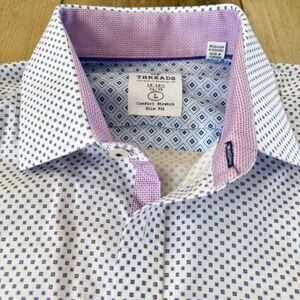Society of Threads Blue Purple Dot Print Slim Stretch Button Down Shirt Men L